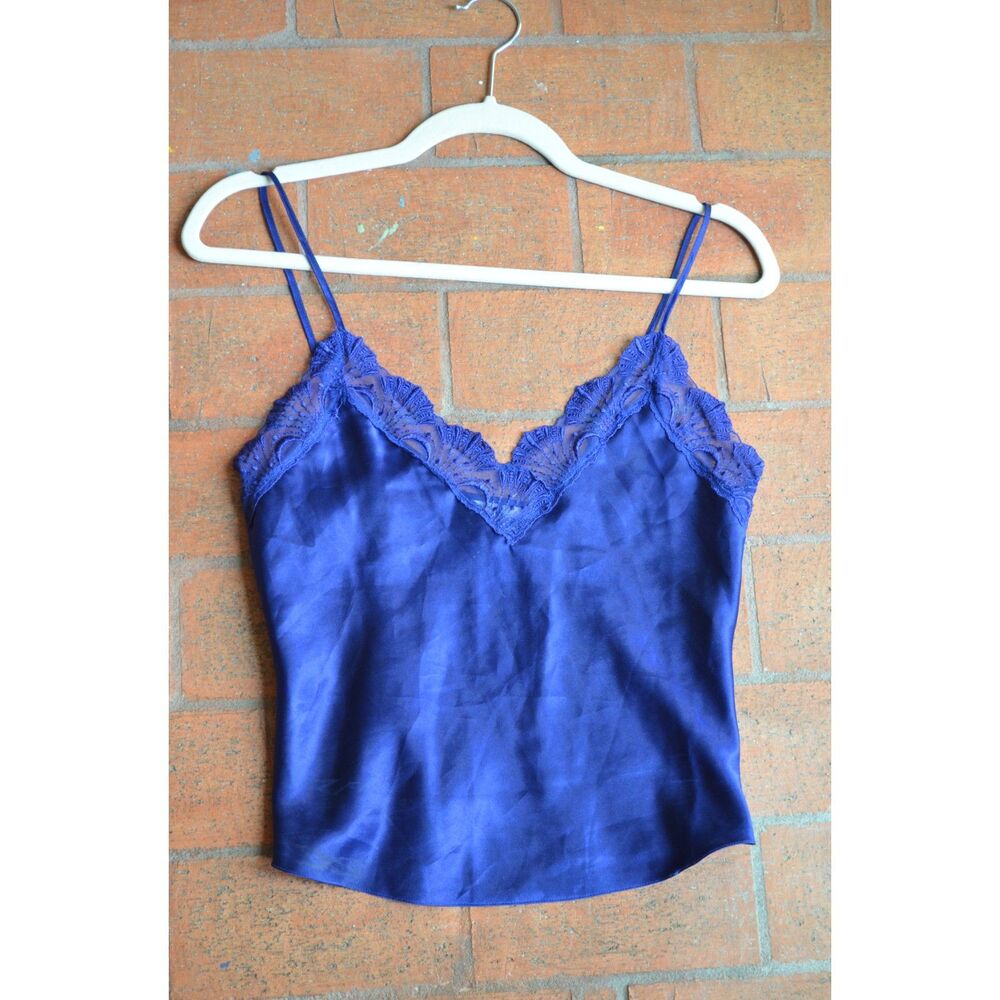 Vintage Victoria's Secret Gold Label 80's/90's Silky Cami Navy Blue- XS/S